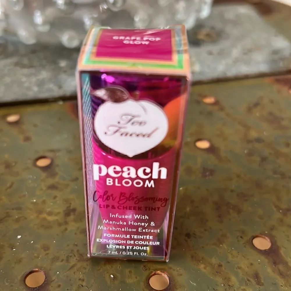 1 LEFT! Too Faced Peach Bloom Lip & Cheek Tint Grape For Glow